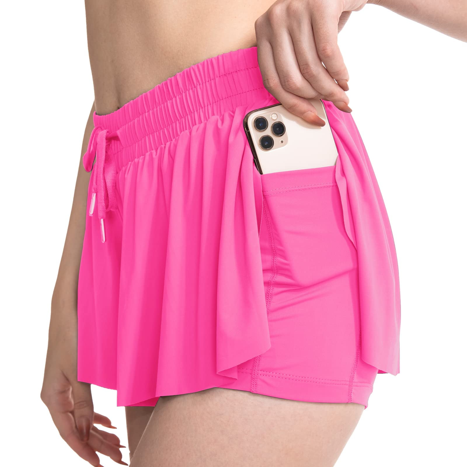 ZUMUSEN Women's 2 in 1 Flowy Running Shorts High Waisted Casual