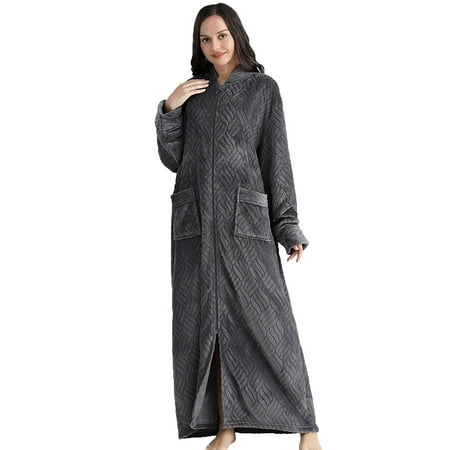 yievot Fleece Robe for Women Soft Warm Full Length Housecoats Hooded ...