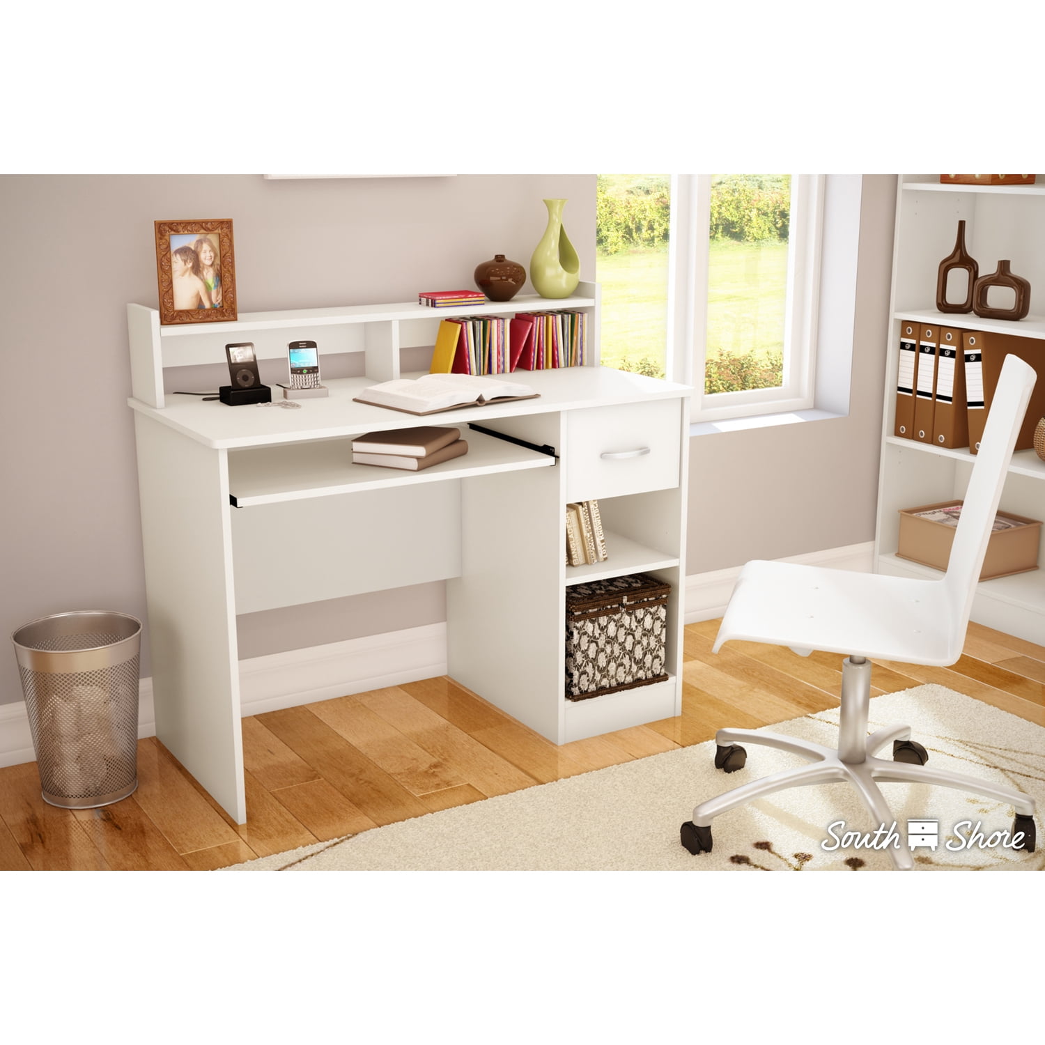 HomeStock Rustic Refinement Desk With Keyboard Tray - 20"D x 42"W x 36.75"H with 1 Drawer and Metal Drawer SLides, Featuring 2 Storage Spaces