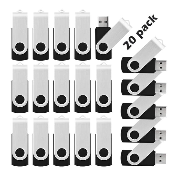16GB USB Flash Drive KOOTION 20 Pack USB Drive Thumb Drive Bulk USB Stick Swivel for Data Storage, Black