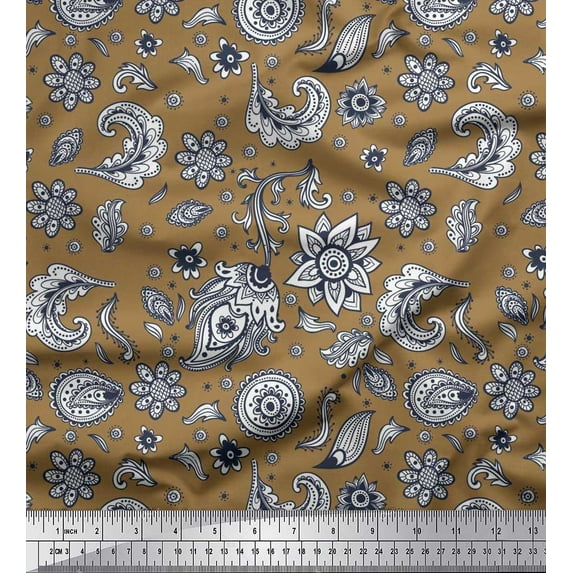 Soimoi Cotton Poplin Fabric Paisley & Floral Artistic Printed Fabric 1 Yard 42 Inch Wide