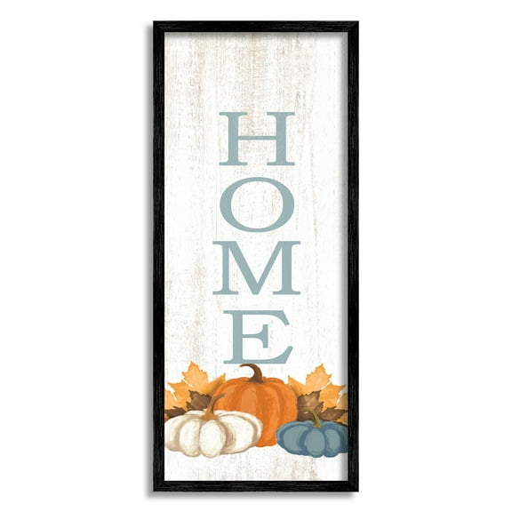 Stupell Industries Autumnal Pumpkin Leaves Home Sign Graphic Art Black Framed Art Print Wall Art, Design by Dogwood Portfolio