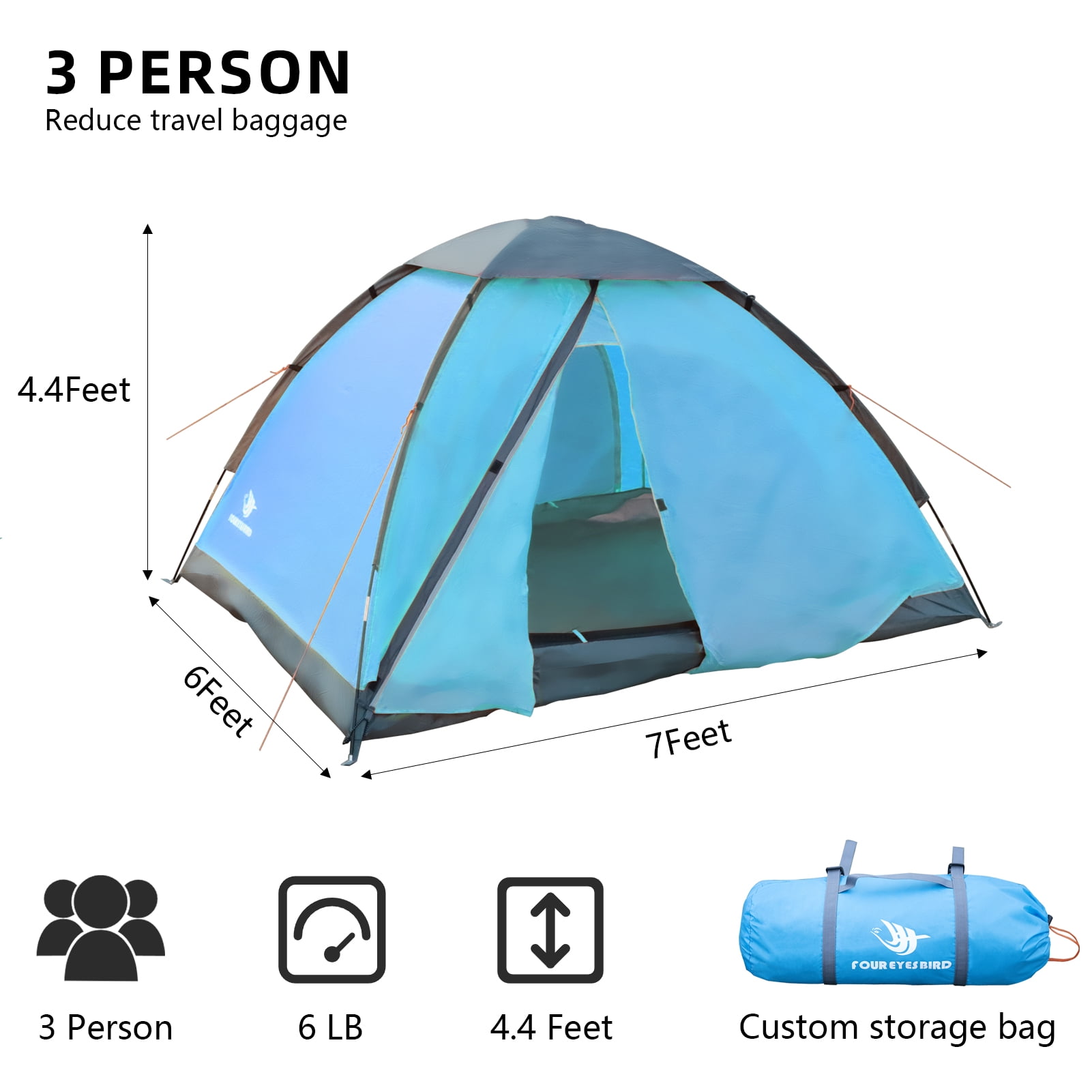 Arctic Lemmings 7 × 6 × 4.4 ft 3-Person Camping Tent Waterproof, Lightweight, and Durable for Backpacking, Hiking & Outdoor Use (Blue)