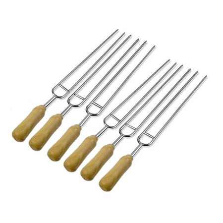 

Aoanydony 6pcs U-Shaped Stainless Wooden Handle BBQ Skewers Barbecue Forks Shish Kebab