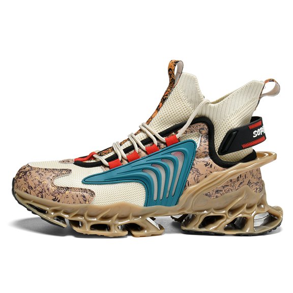 Men's High-Top Knit Blade-Sole Sneakers, Lightweight Lace-Up Athletic Shoes with Futuristic Glow Design for Streetwear, Running, and Casual Wear