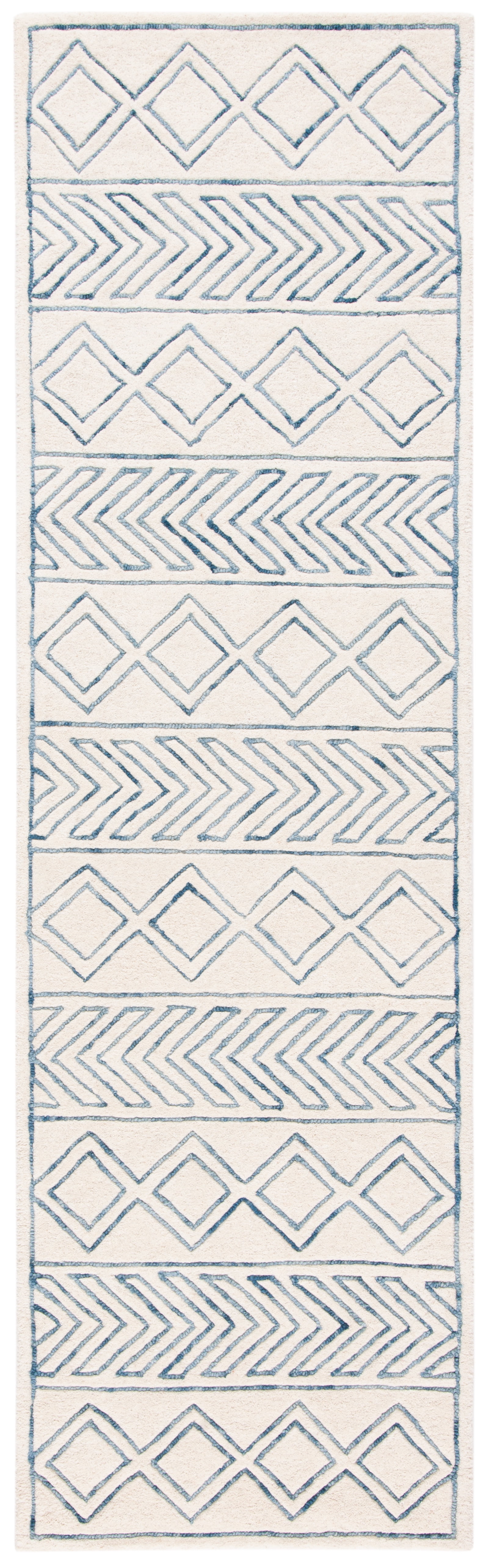 SAFAVIEH Glamour Alan Geometric Wool Runner Rug, Ivory/Blue, 2'3" x 8'