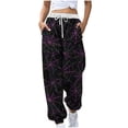 thumbnail image 2 of Plcasen Women Halloween Spider‑Web Print Drawstring Jogger Pants, Loose Casual Pants With Pockets, 2 of 5
