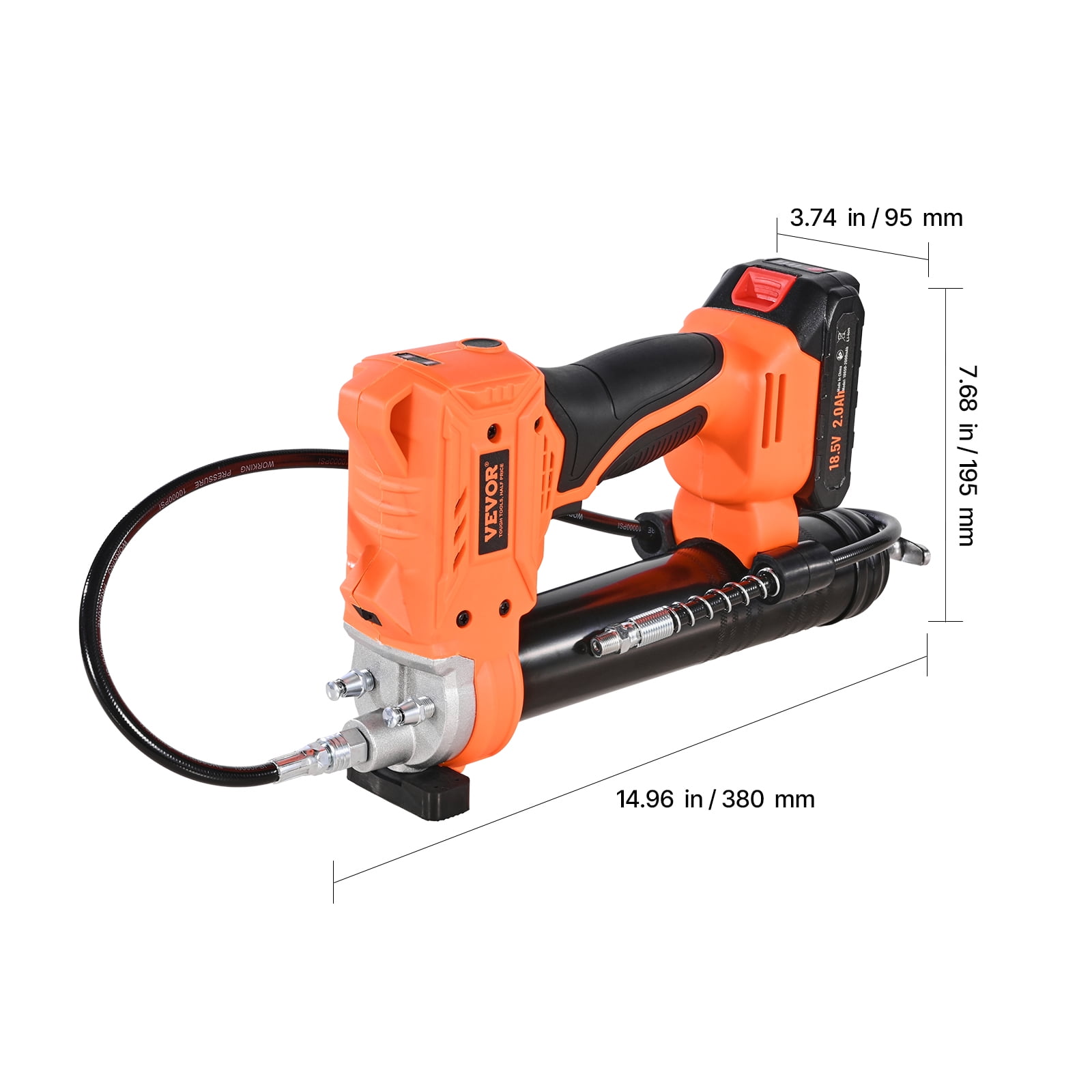 VEVOR Cordless Grease Gun, 8000 PSI Max Pressure, 20V Electric Grease Gun with 2.0 Ah Battery & LED Light, 35.4-inch Long Hose & Carrying Case,Variable Speed Triggers,Vehicles or Machines Greasing