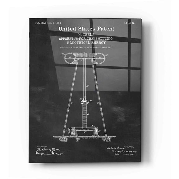 Epic Art 'Tesla Apparatus for Transmitting Electrical Energy Blueprint Patent Chalkboard' Acrylic Glass Wall Art, 12"x16"