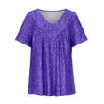 thumbnail image 3 of qucoqpe Womens Plus Size Tops Fashion Casual Solid Color Printing V-Neck Short Sleeve Ruched Tunic Blouse Tee Summer Camisas De Mujer T-Shirt Tops, 3 of 5