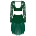 thumbnail image 3 of renvena Women's Two-Piece Dance Dress Outfit Long Sleeve Crop Top with Skirt Lyrical Dance Costume Green S, 3 of 7