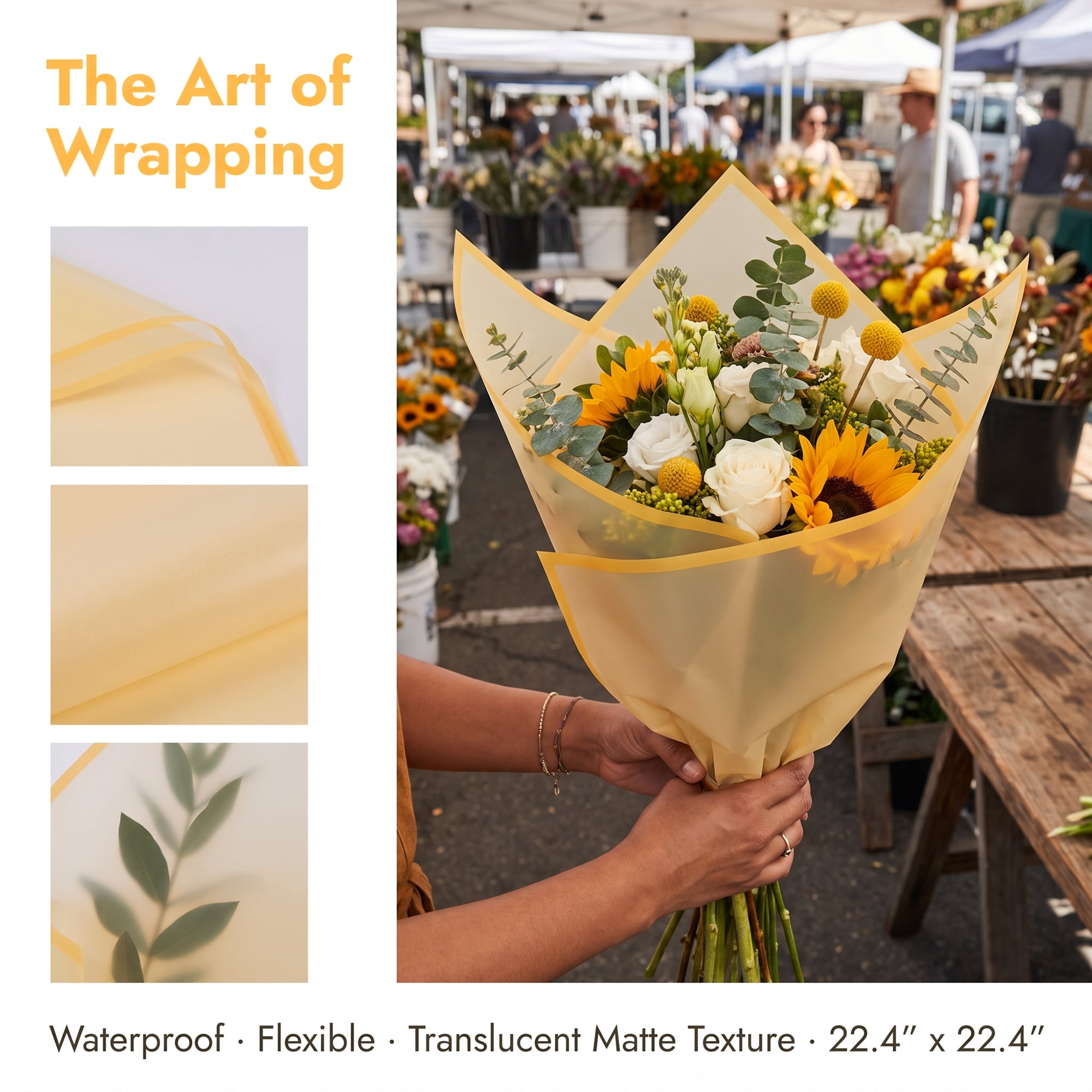 Unique Bargains 20Pcs Waterproof Solid Color Wrapping Paper Yellow 22.4" x 22.4"