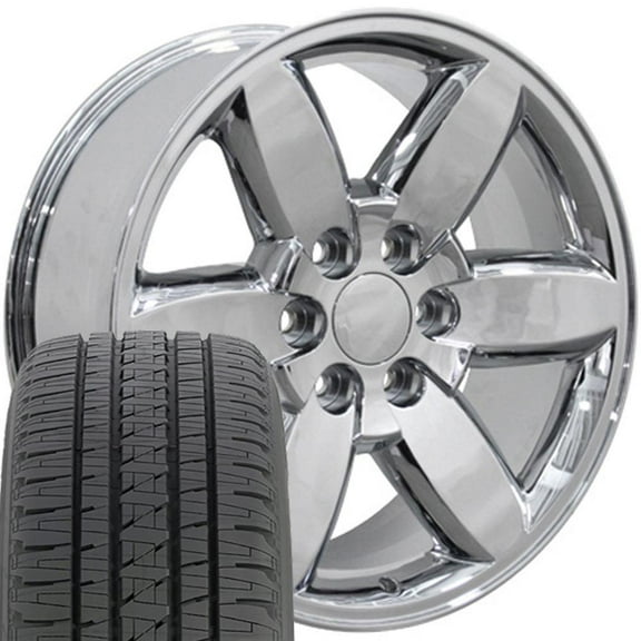 OE Wheels CV94 20 Inch Rims and Tires Fit Silverado 1500 Style 6x139.7 20x8.5 Chrome - Hollander 5420 - Dueler H/L Alenza 275/55-20 (Set of 4)