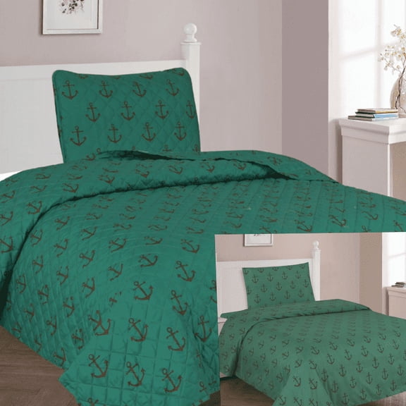 Twin Size Quilt Bedspread With Sheet Set 5 Piece for Kids Boy Girl Print Design Hnager Bedding Machine Wash 1 quilt,1 Pillow Sham,1 Flat Sheet & Fitted Sheet, 1 Pillow Case
