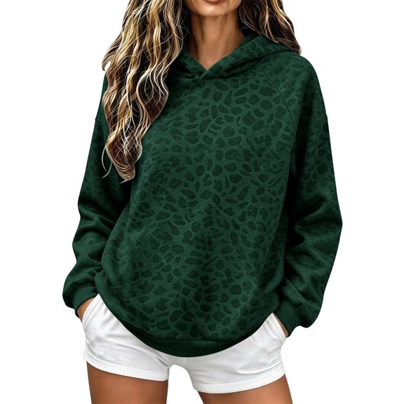 Women Leopard Print Hoodie Long Sleeve Casual Pullover Sweatshirt Relaxed Fit Soft Hooded Top