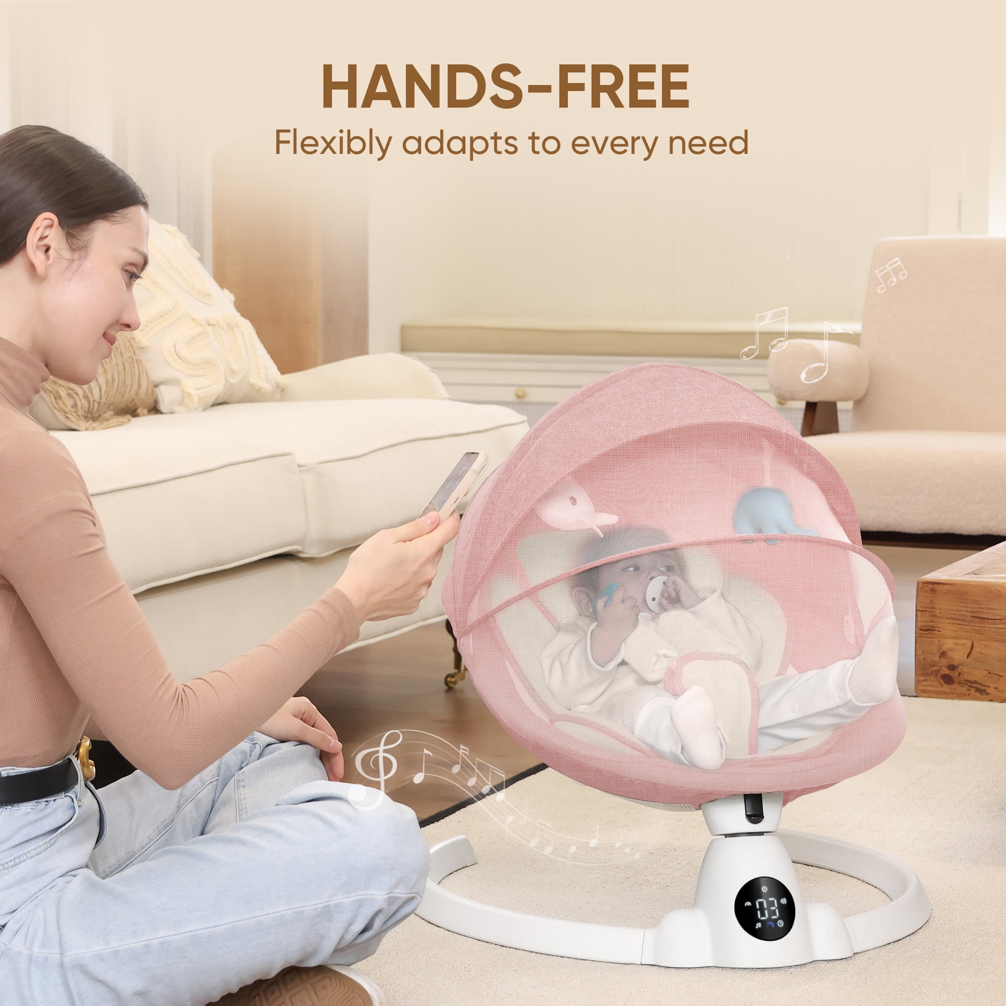 Babyeap Baby Swing for Infants - Smart Electric Swing with Bluetooth Control 5-point Harness,5 Sway Speed,10 Lullabies(Pink)