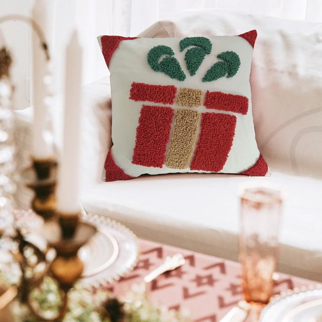 xihome Funda de cojn bordada con rbol de Navidad y campanas, 45x45 cm, 100% polister. Decoracin navideña para sof o cama en la sala de estar.