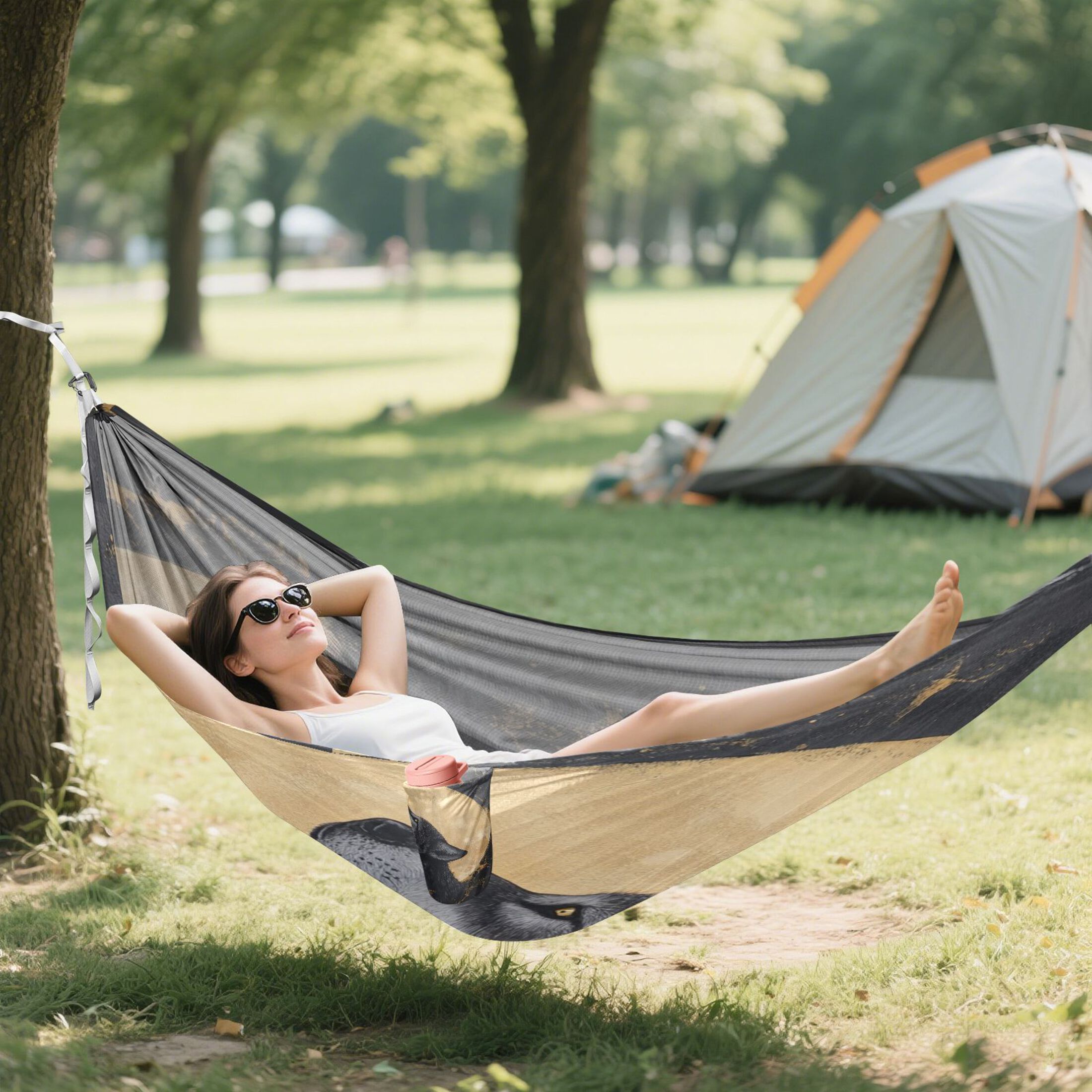 Hammock Camping Hammock Nylon Portable Hammock Travel Camping Hammock Gray Wolf under The Moon