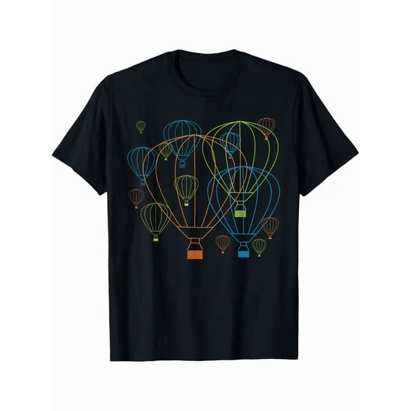 Hot Air Balloon Festival Graphic T-Shirt, Black Soft Cotton Blend, Colorful Printed Design