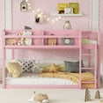 thumbnail image 2 of Mirightone Twin over Twin Low Bunk Bed with Bookshelf, Wood Floor Bunk Bed Low Profile Loft Bed with Full Length Guardrail & Ladder (White), 2 of 9
