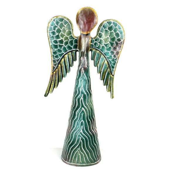 12-inch Hand Painted Metalwork Angel Green Croix des Bouquets