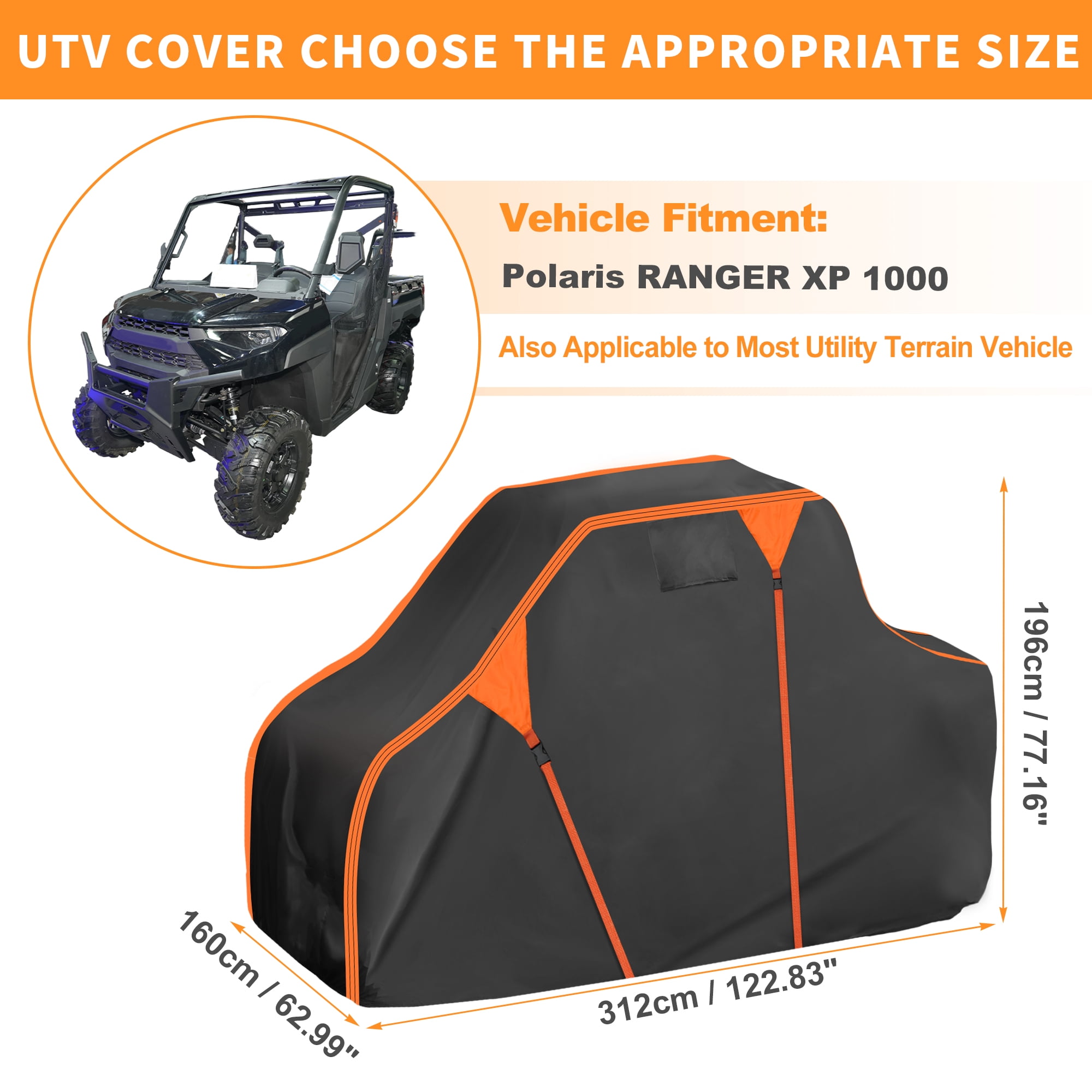 Unique Bargains Side by Side UTV Cover 210D-PU Black Orange for Ranger XP 1000