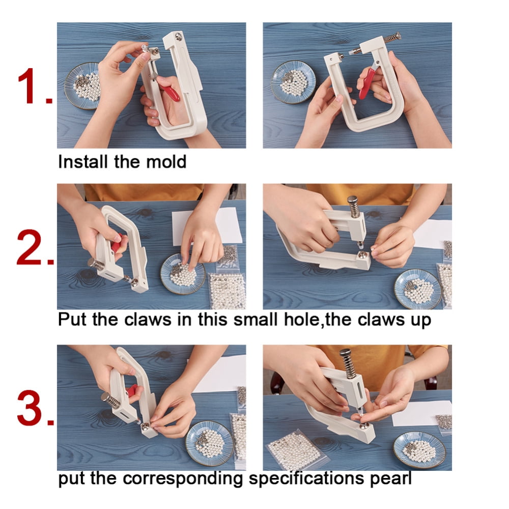 1Box Manual Round Pearl Fixing Machine DIY Handmade No Hole Pearl Setting Machine for Garments Clothes Decoration Floral White 15x16.5x2cm