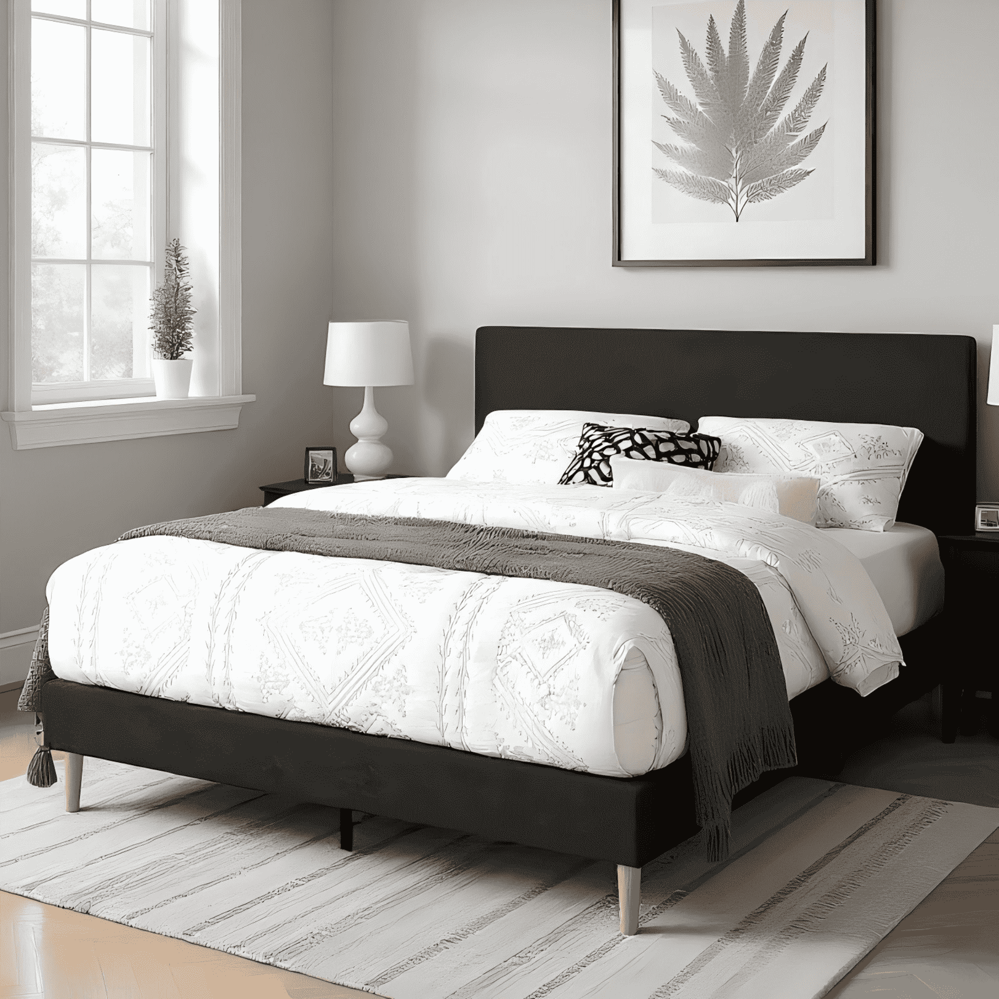 BSHTI King-Size Teddy Velvet Upholstered Platform Bed Frame with Wooden Slat Support, High-Density Foam, Compatible with 8-14 Inches Thick Mattresses, Black