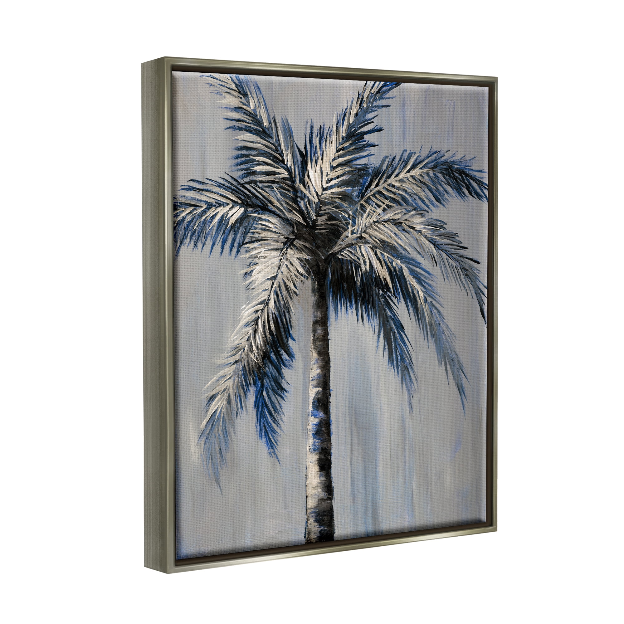 Stupell Industries Grey Modern Palm Tree Nature Painting Gray Floater Framed Art Print Wall Art, 17 x 21