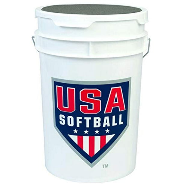 USA Softball Ball Bucket 6 Gallon Bucket with Lid Softball