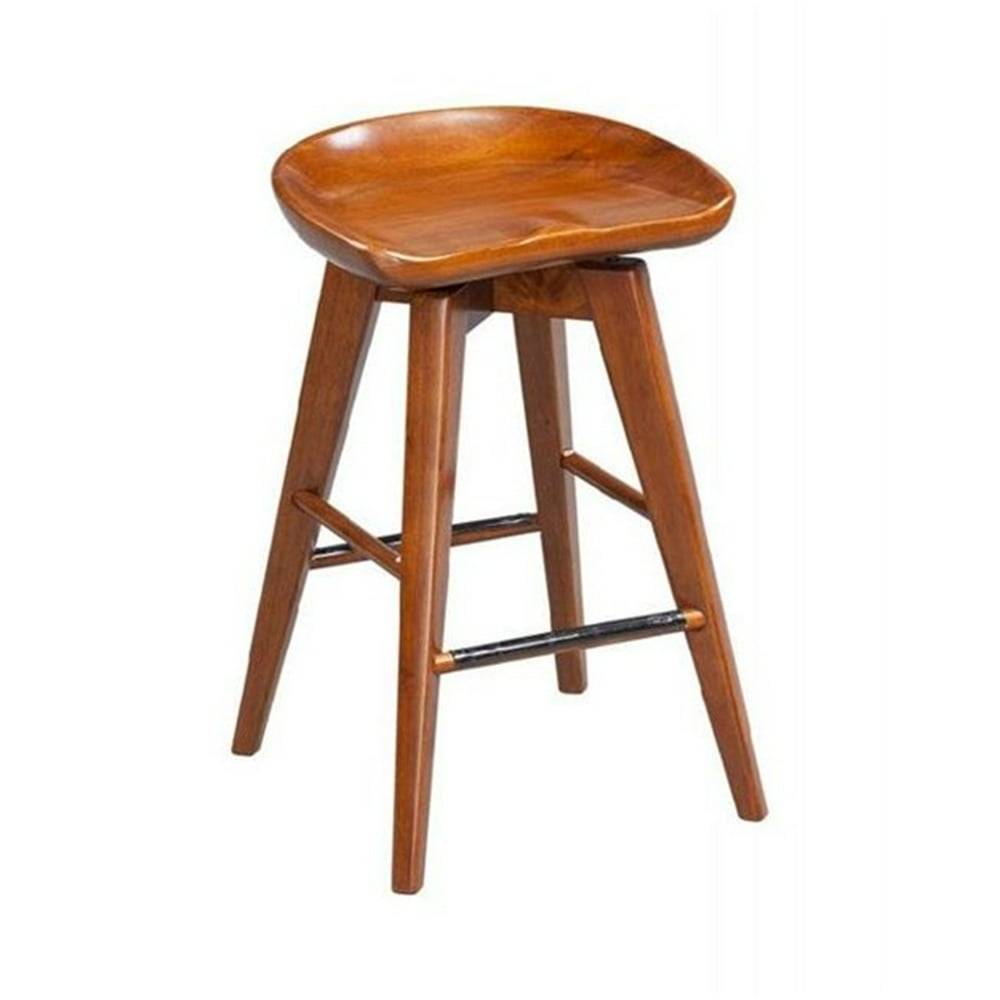 Benzara Contoured Seat Wooden Swivel Counter Stool with Angled Legs