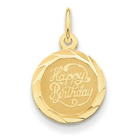 - 14k Yellow Gold Engravable Happy Birthday Disc Pendant