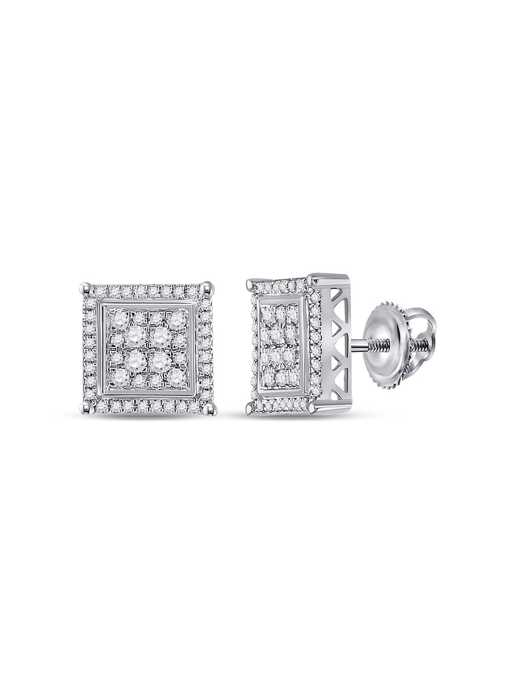 The Jewelry Master 14kt White Gold Mens Round Diamond Square Earrings 1