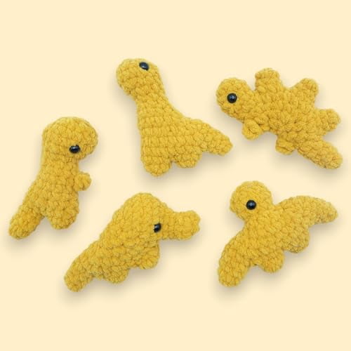 Crochet Kit for Beginners, Crafts for Adults, Fun Stuff -Step-by-Step YouTube Starter Kit - Thick Chenille Yarn and Craft Supplies Included, Cute Amigurumi Art Kit - Dino Nugget