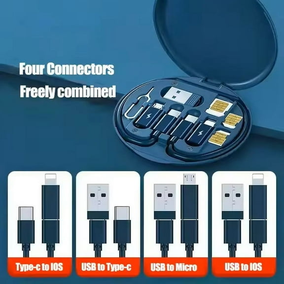 Multi Charging Tool Box 60W USB C to Micro USB to Lighting Fast Charging Adapter Kit by Tech Secure (Blue)