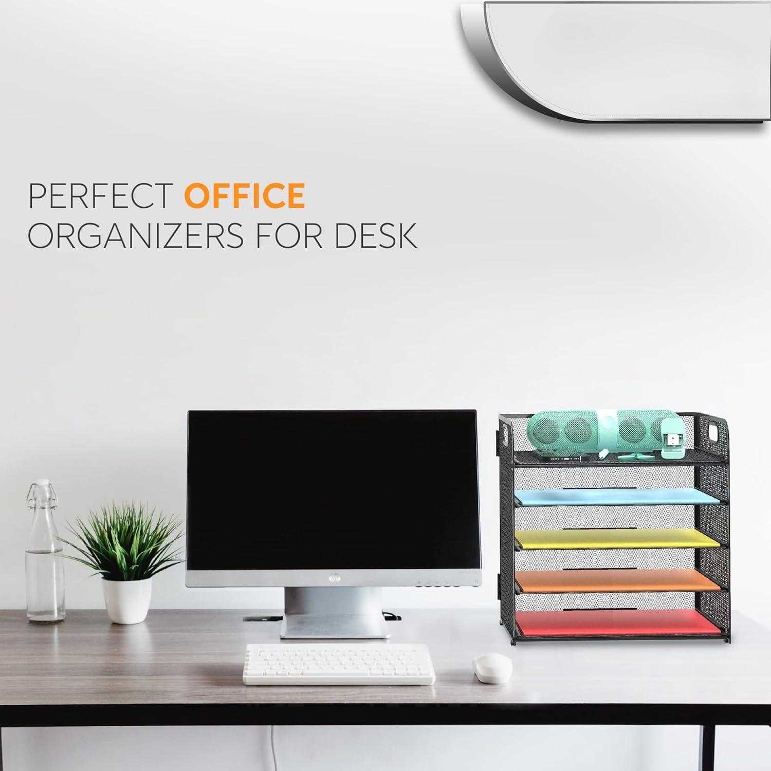 2 Pack Letter Tray Paper Organizer 5-Tier Desk Organizer File Organizer Paper Holder with Handle, Metal Desktop Document Shelf Tray Office Classroom Organization - Purple