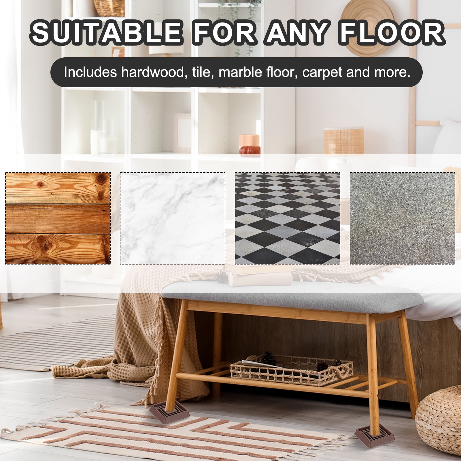 Unique Bargains Caster Cups Square Furniture Feet Floor Stopper Pad Protector 2"x2" Brown