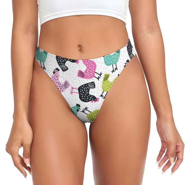 Fotbe Funny Chicken Tanga Sin Costuras para Mujer con Estampado – Panties Invisibles, Transpirables y Cómodos para Uso Diario-X-Small