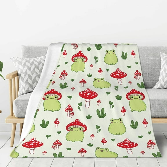 Cartoon Frog Blanket Super Soft Fleece Mushroom Throw Blanket Warm and Cozy Lightweight Bed Blanket for Couch, Sofa, Camping, and Travel All Season Blankets Gifts 50"x40"