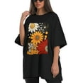 thumbnail image 4 of Plus Size Shirt for Women Black Tops for Women Oversized Short Sleeves Shirt for Women Flower 22 T Shirt Crewneck Shirt for Women 3XL, 4 of 5