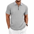 thumbnail image 3 of DDAPJ pyju Mens Knit Polos Shirts Quarter Zip Short Sleeve Business Casual Shirts Lightweight Textured Golf Polos Gray L, 3 of 8