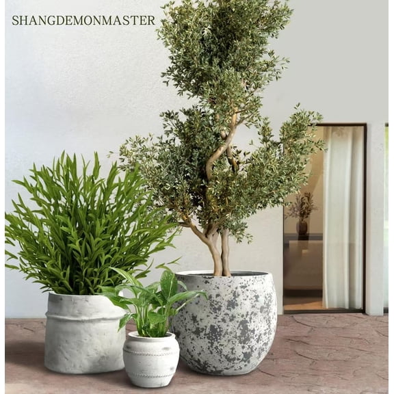 ShangDemonMaster Concrete Planter Set of 3, 18", 13" and 9" Round Plant Pots with Drainage Holes for Indoor and Outdoor Plants