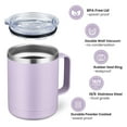 thumbnail image 3 of 12oz Coffee Mugs with Handle 2 Pack, Stainless Steel Insulated Travel Tumblers with Lid, Double Wall Vacuum Camping Cups for Hot & Cold Drinks, Tea, Lilac & Pink, 3 of 8