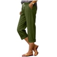 thumbnail image 2 of Bwndum Womens Capri Pants with Pockets Relaxed Fit Drawstring Waist Casual Cropped Lounge Pants Army Green,Size 2XL, 2 of 6