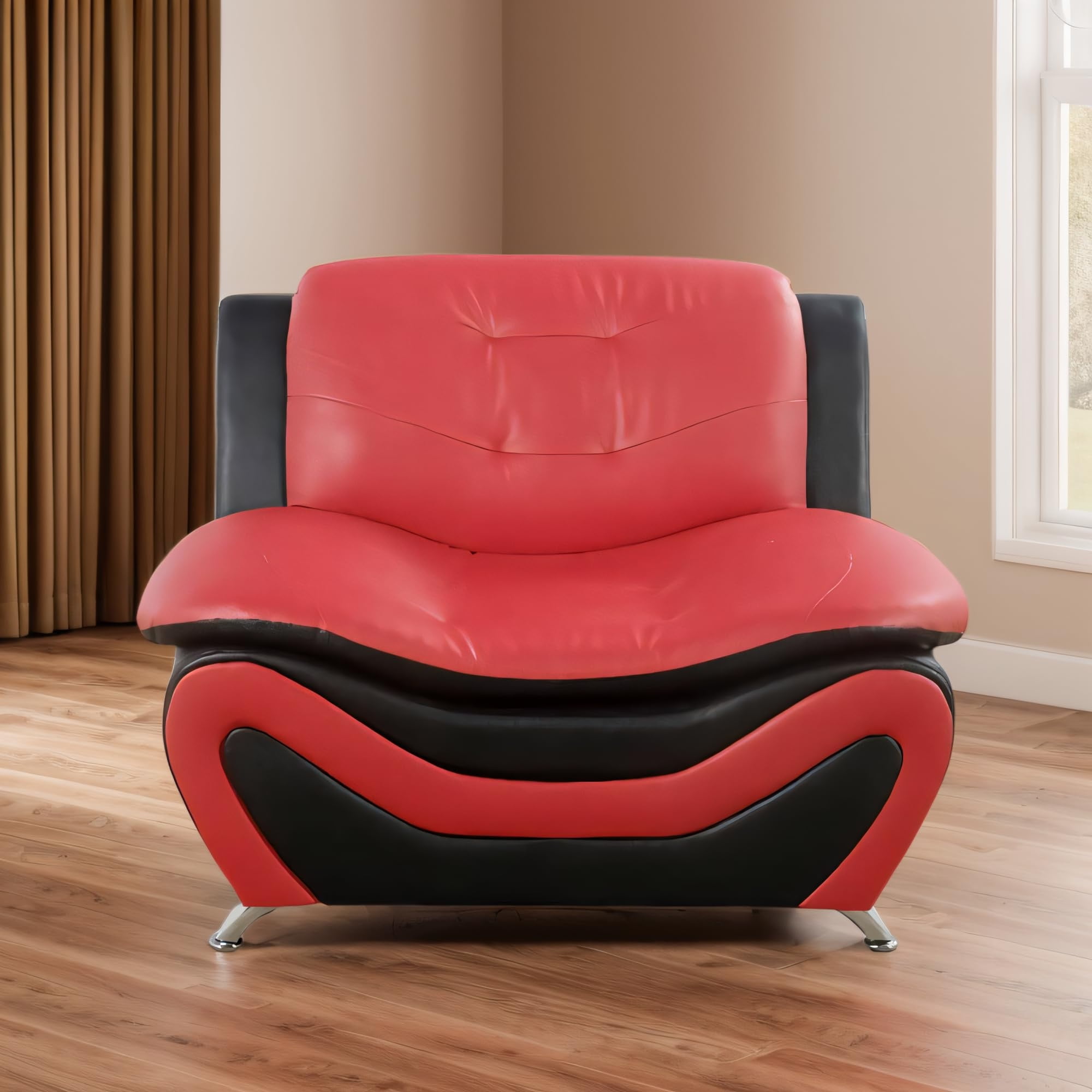 Aukfa 3 Piece Sofa Set - 42" Wide Upholstered Couch Armchair, Leather, Black&Red