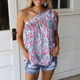 thumbnail image 4 of CEHVOM Women Casual Cold Shoulder Sleeveless Print Drawstring Tops Blouse, 4 of 7