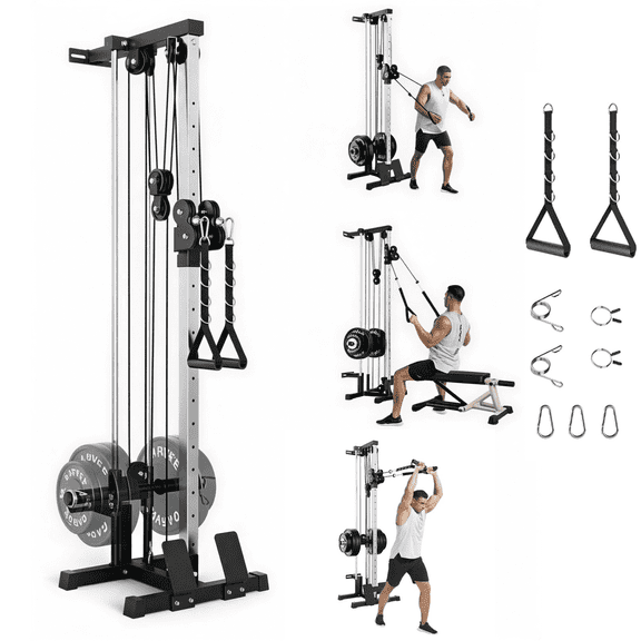 JoanKaren Cable Crossover Machine, Wall Mount LAT Pull Down Machine with 19 Positions Dual Pulley System,Home Gym Station