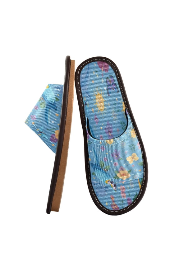 Travel Slippers for Women Men Lightweight Sandals Indoor Outdoor Slides Parrots and Dolphins Pattern
