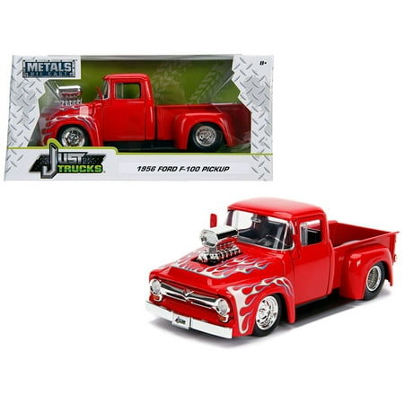 1956 Ford F-100 Pickup Truck with Blower Glossy Red with Flames \Just Trucks\