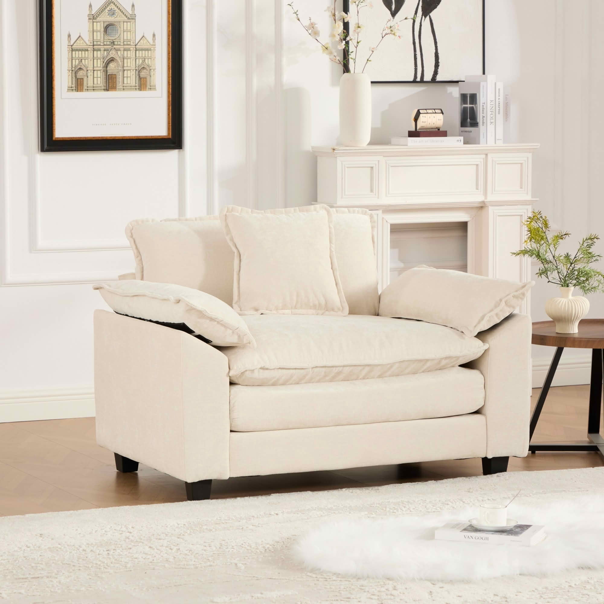 MAYEERTY Cloud Single‑Seat Modular Sectional Sofa, Breathable Chenille Couch with Double‑Layer Cushion for Home Apartment, Ottoman Not Included